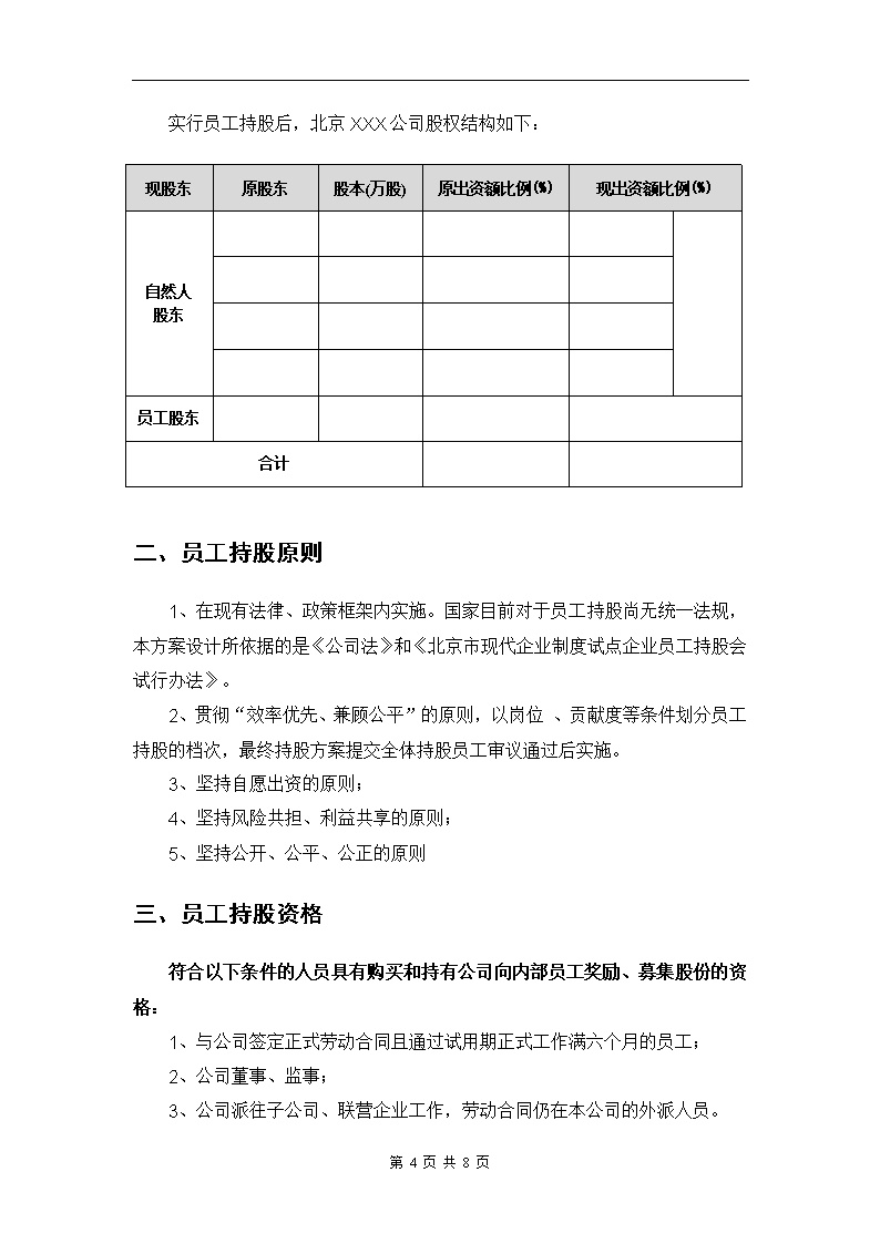某公司员工持股方案设计