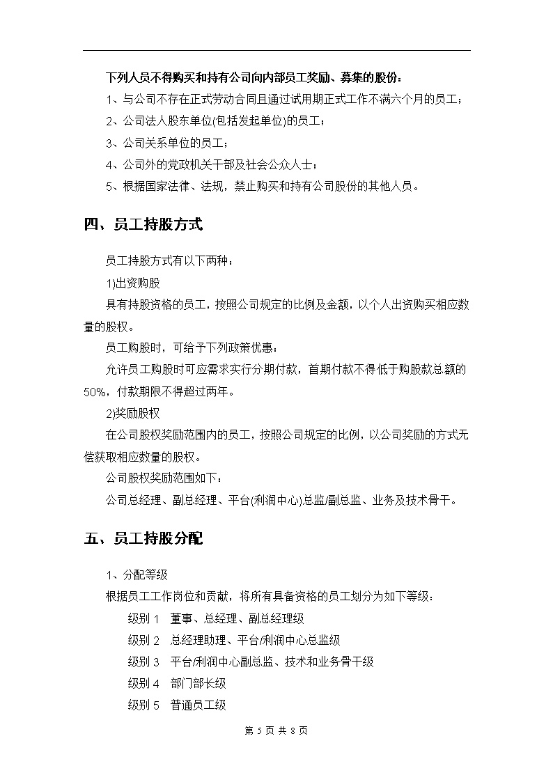 某公司员工持股方案设计