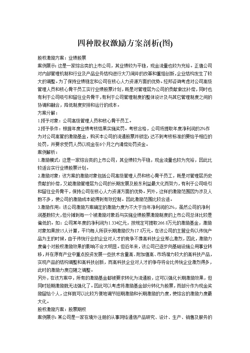 四种股权激励方案