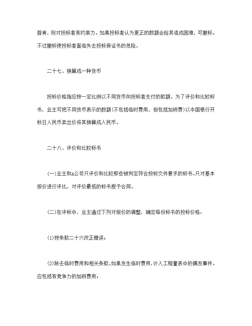 国际工程招标说明书格式模板