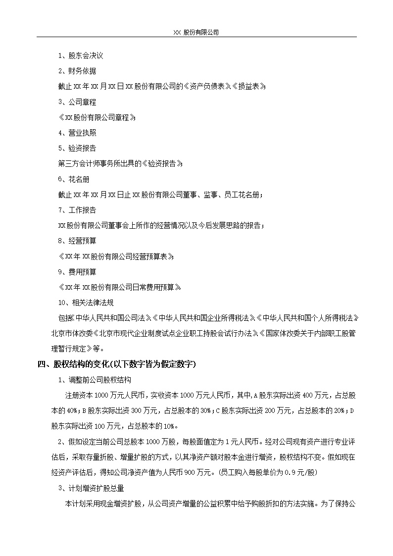 XX股份有限公司员工持股计划方案(构思稿)