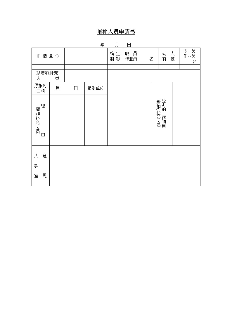 公司企业增补人员申请书表格模板
