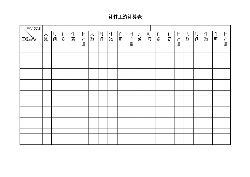 公司运营计件工资计算表表格模板