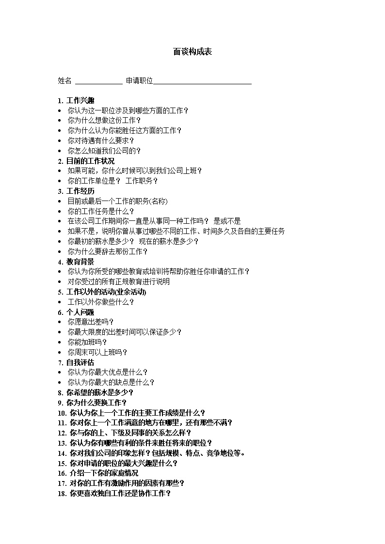 公司HR面谈长问问题范文